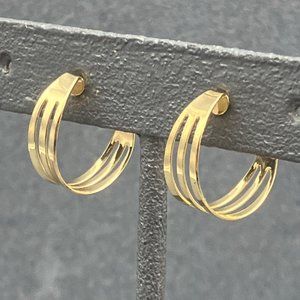 Hoop Pierced Earrings Gold Triple Shiny Simple Classic Retro Granny Soft Girl